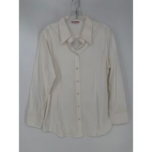 Kayce Hughes Button Down Shirt Womens 12 Cream Cotton Long Sleeve‎ Professional